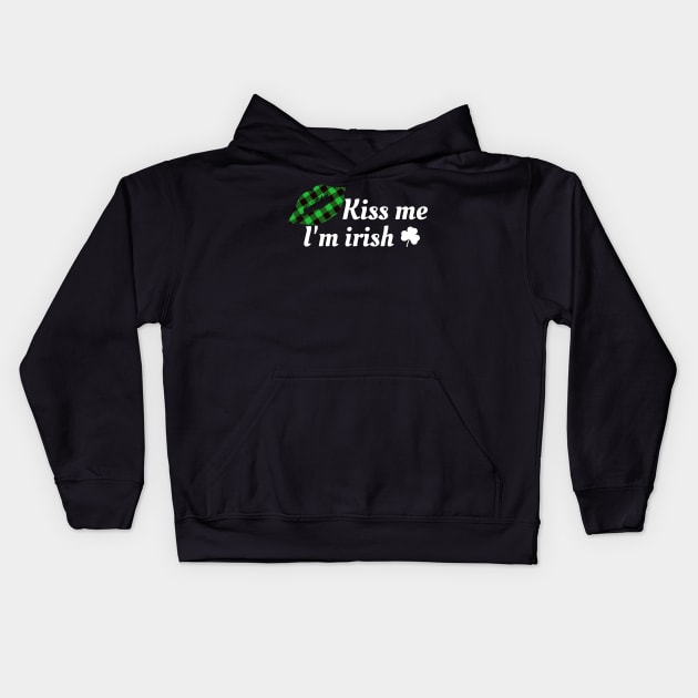 Kiss Me i'm irish with green buffalo plaid lips Kids Hoodie by ArtedPool